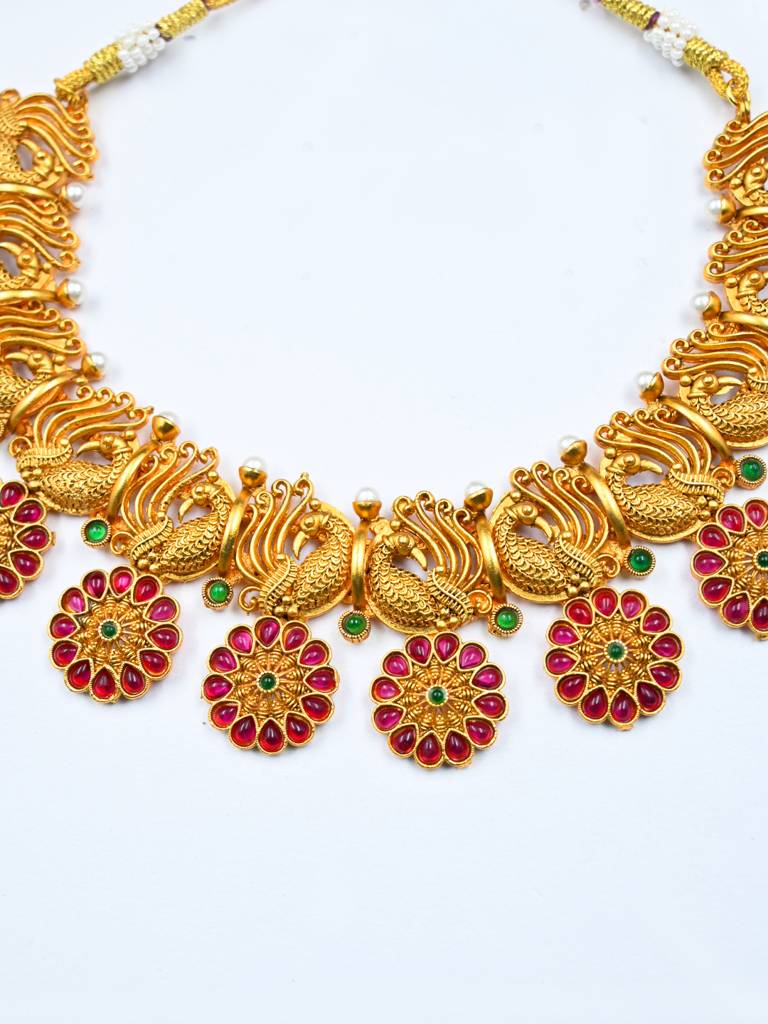 Gold Plated Peacock Necklace Set : SATJS525MULTI
