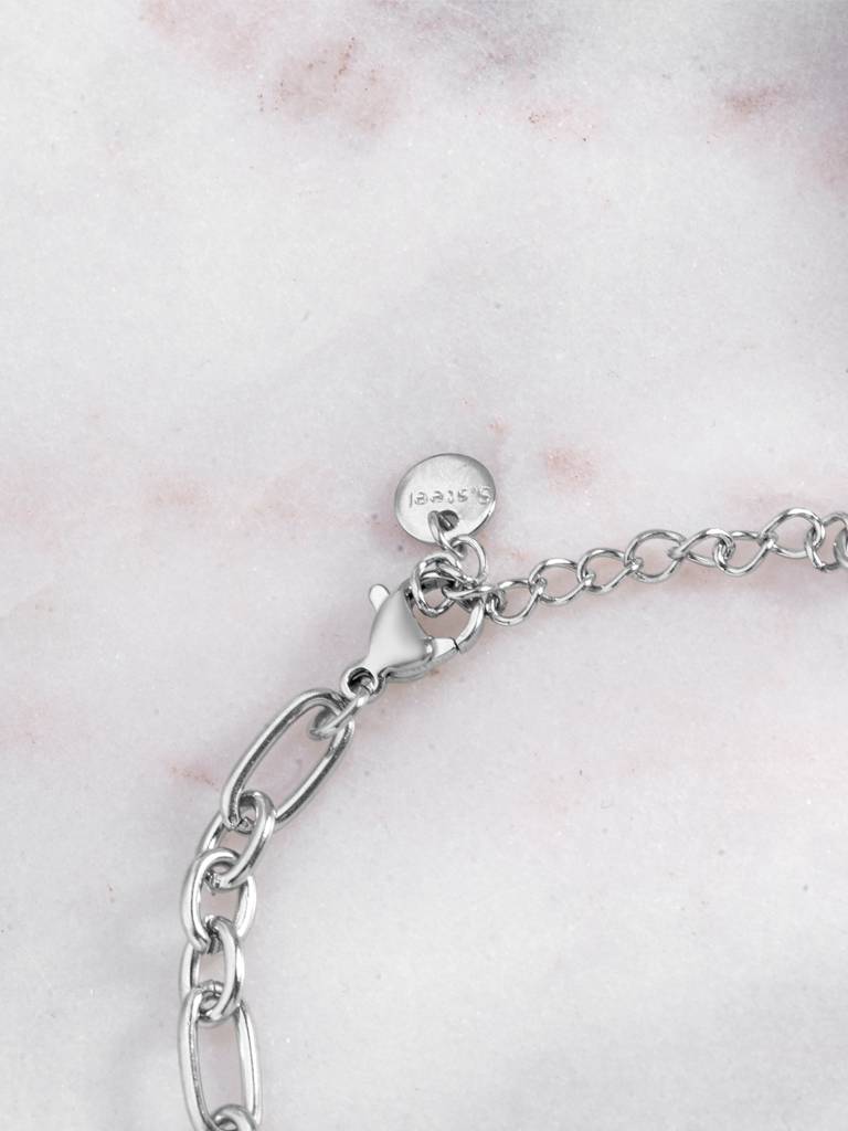 Dual Tone Figaro Link Chain Bracelet For Women - Waterproof & Anti-Tarnish : BR0589