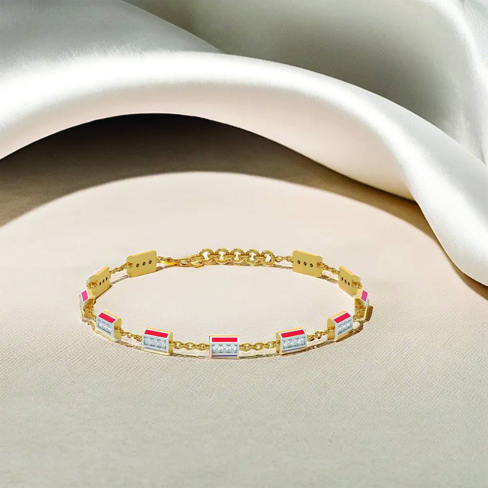 Red Enamel Accent - Lab Diamond Chrome Bracelet : LLBR0104