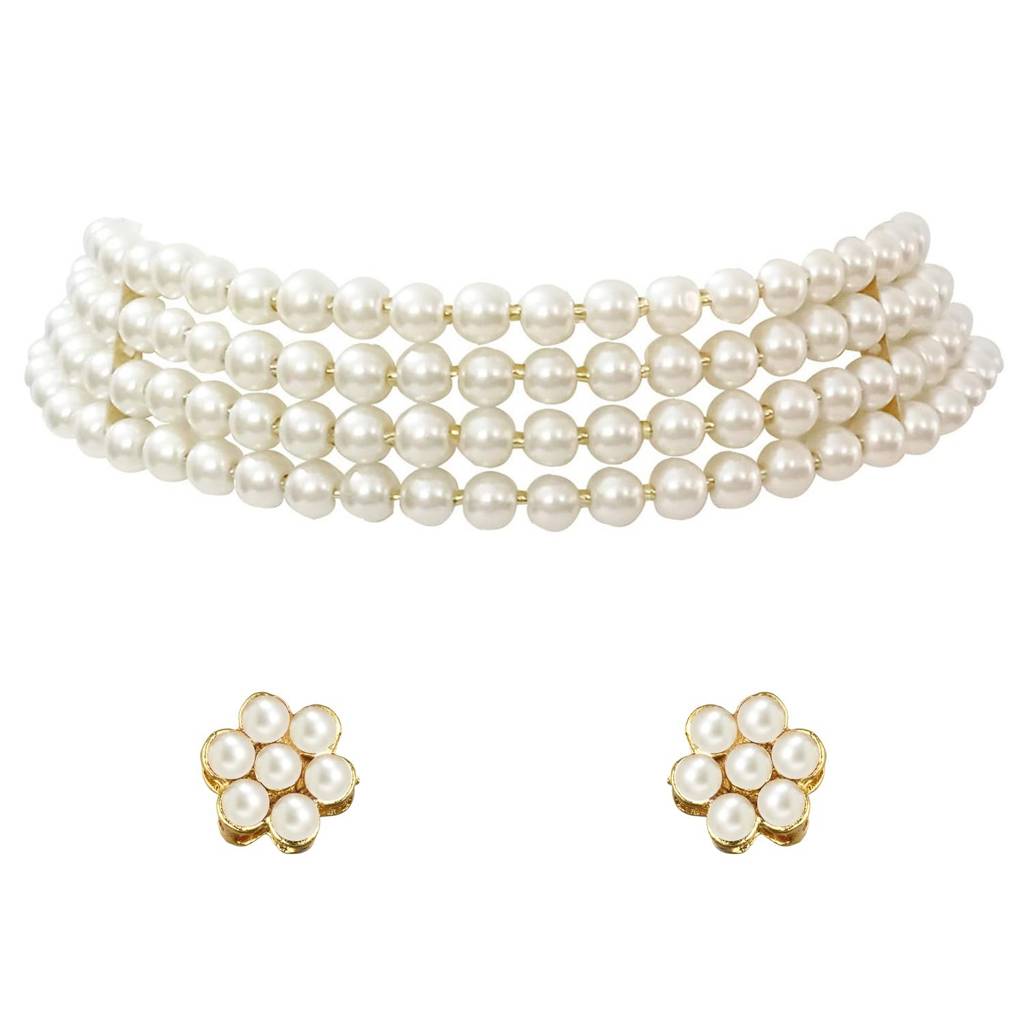Peora Gold Plated Pearl Beaded Choker Necklace With Stud Earrings For Women Traditional Stylish Jewellery Set (Bl : PF26N1402W