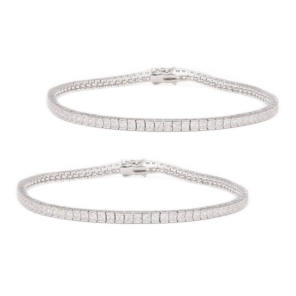 Elegance Cz Rhodium Plated 925 Sterling Silver Anklet : ANK-60367-PAIR-R