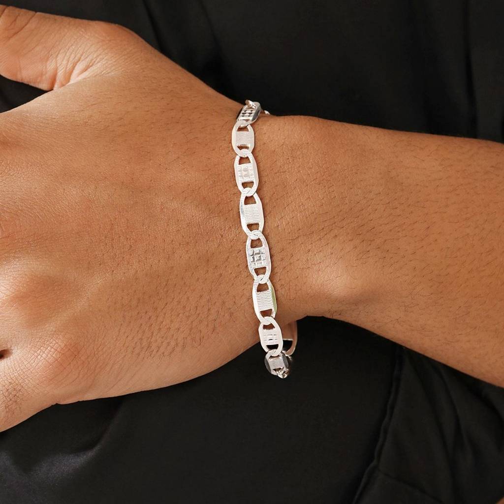 Dapper Rhodium-Plated 925 Sterling Silver Men'S Chain Bracelet (One Size) : BR-80417-S