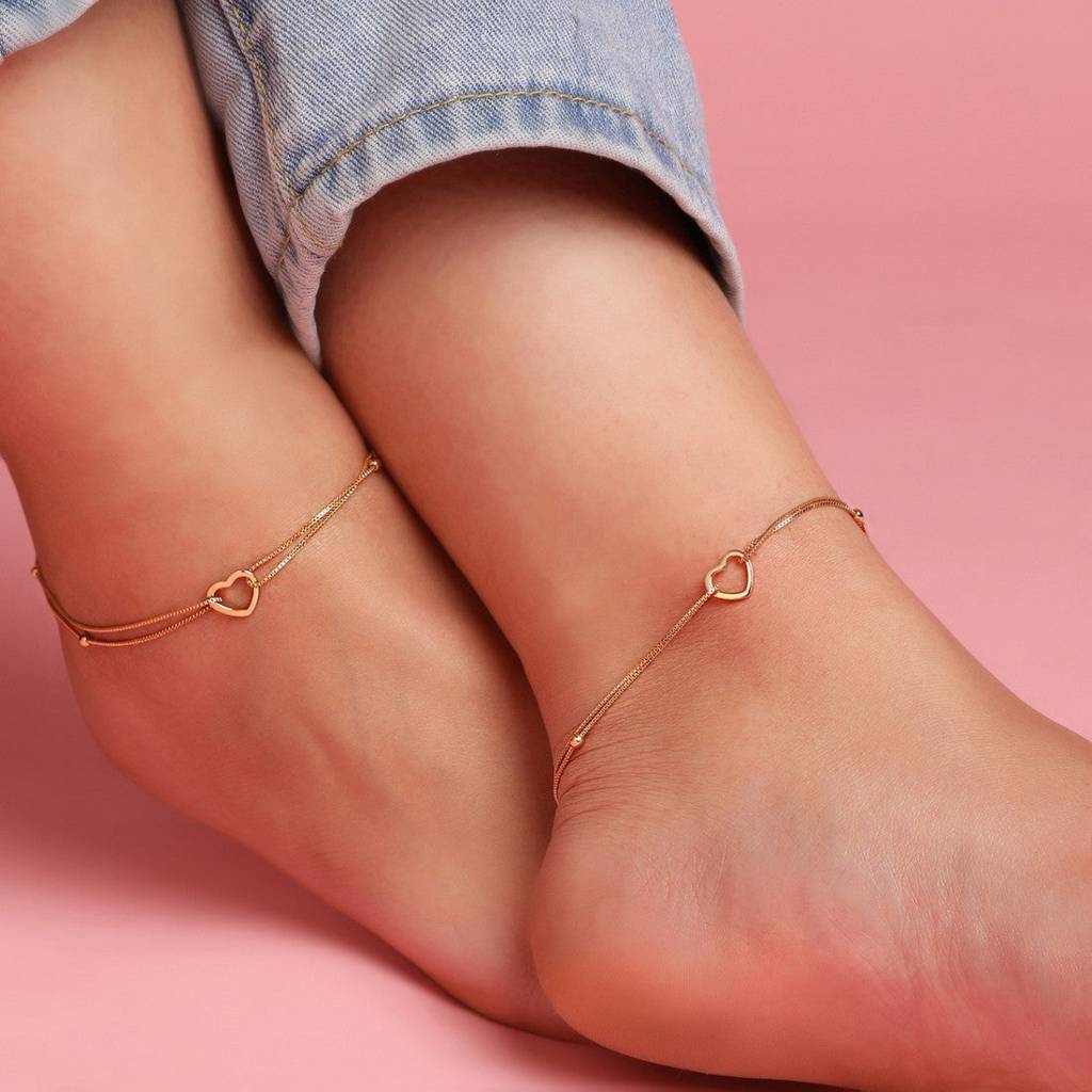 My Dainty Heart Rose Gold 925 Silver Anklets : ANK-60007-PAIR