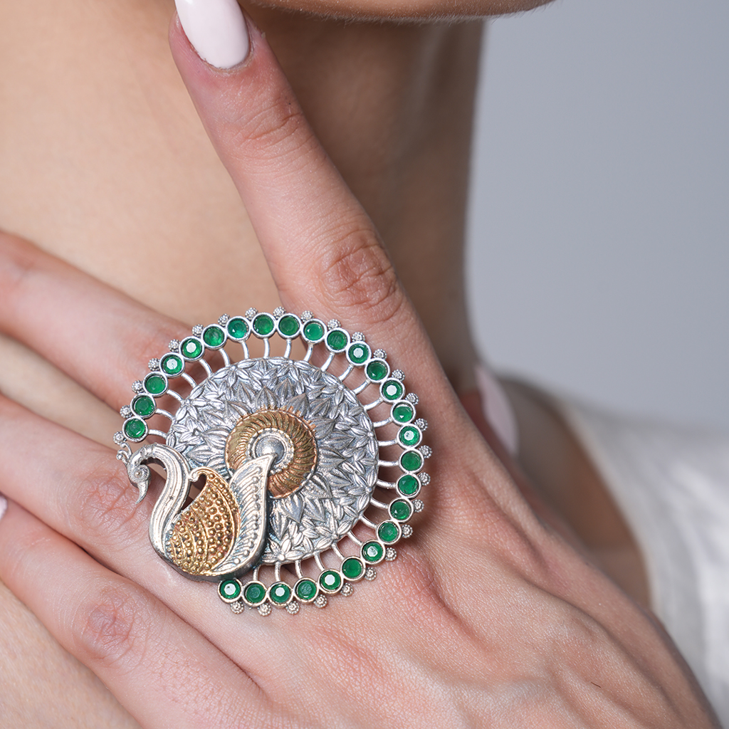 Silver Polish Peacock Ring : CAO0254RNG
