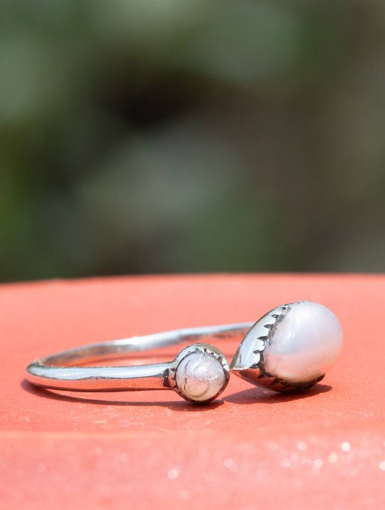 925 Sterling Silver Pearl Ring For Women Handmade Gemstone Ring Adjustable Statement Jewelry Birthday Gift : FU-1065
