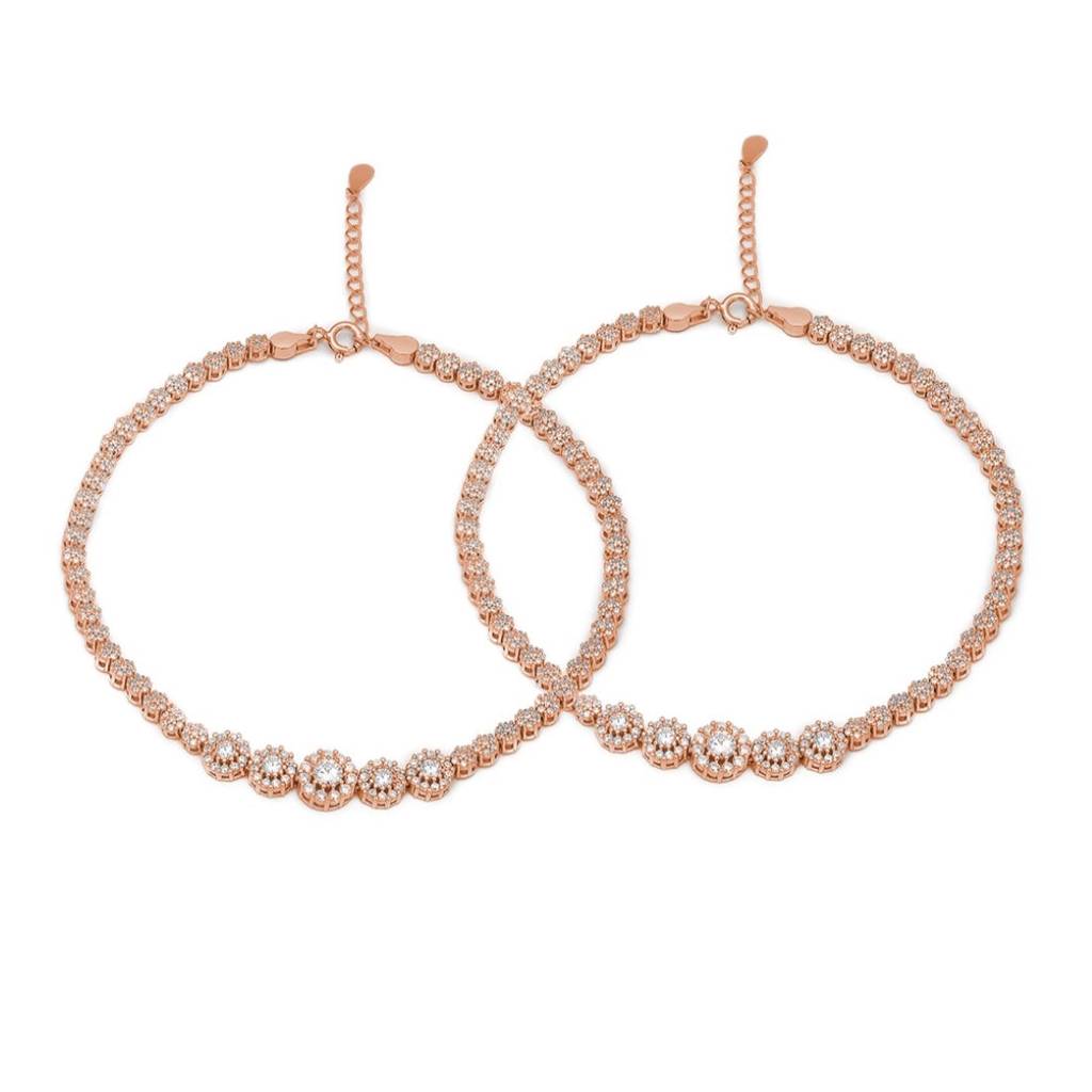 Rose Gold Plated Glimmering Fusion Cz 925 Sterling Silver Anklet : ANK-60268-PAIR