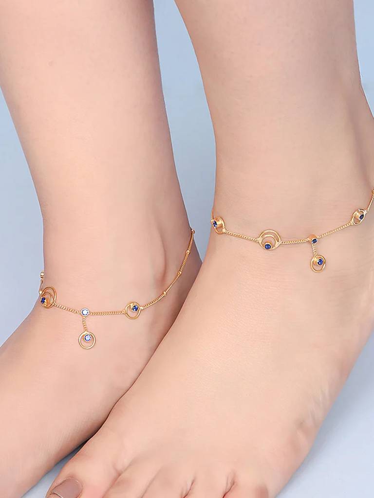 Silver Round Motif With Blue Stone Anklet : U080SO08LA0295