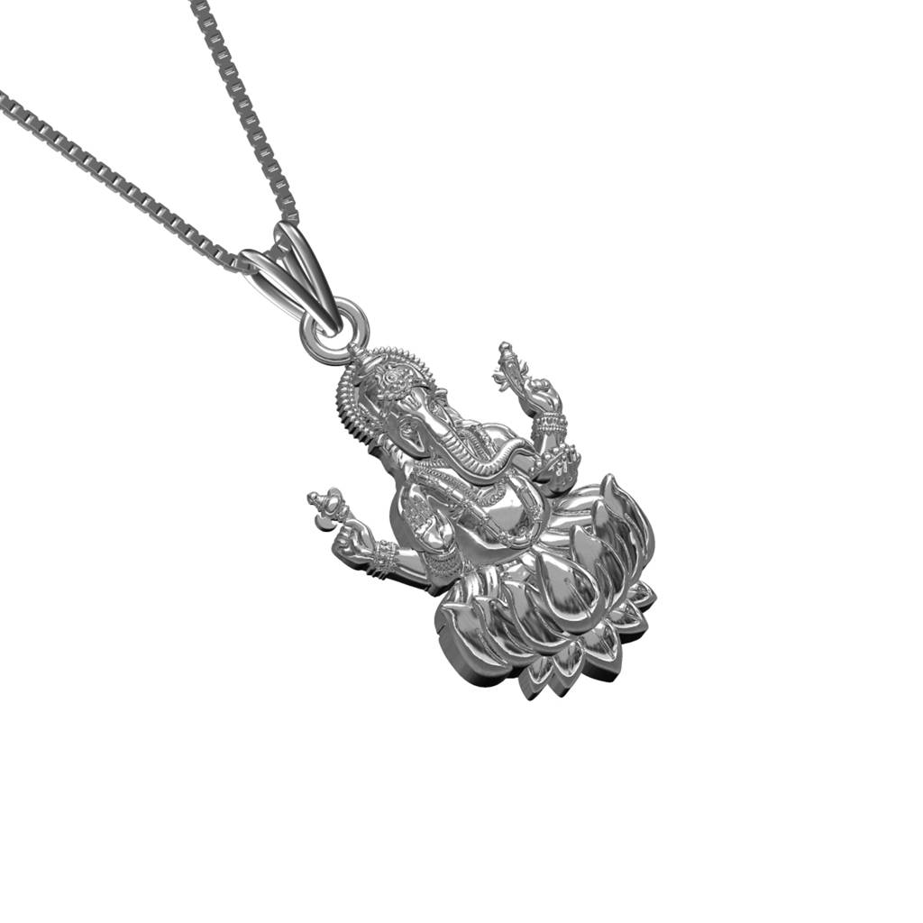 Silver Lord Ganesha Sitting On Lotus Pendant : ZLGDP-1020