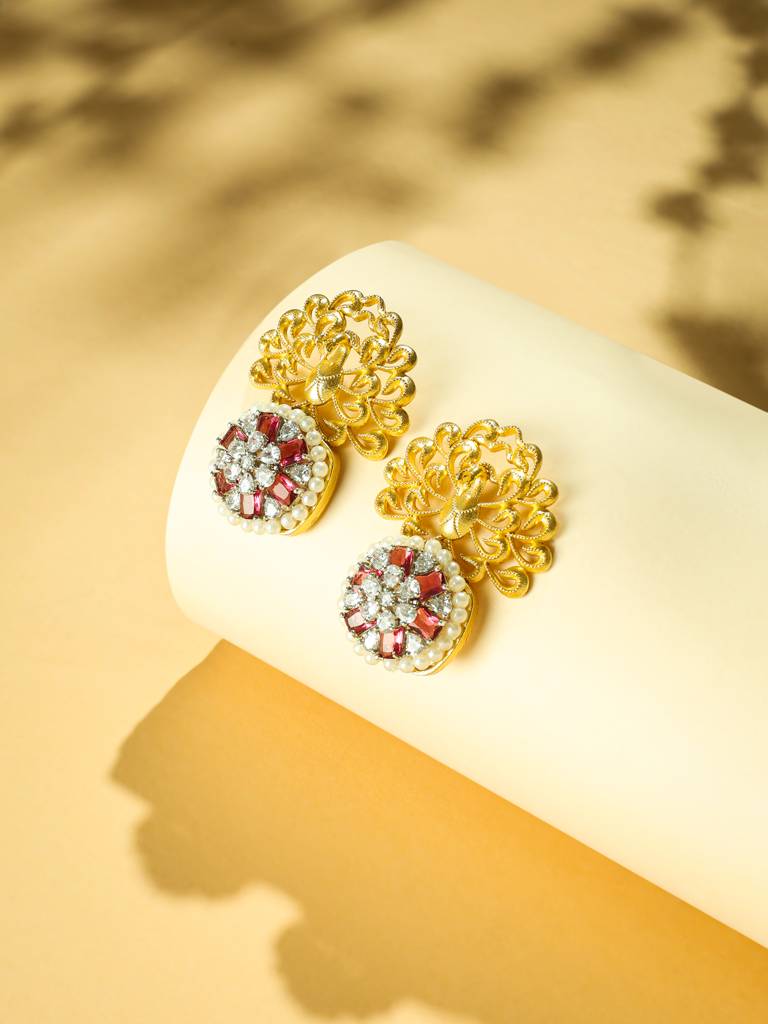 Diamond Essence Gold Oxidised Anti Tarnish Earrings : YI24A0251E