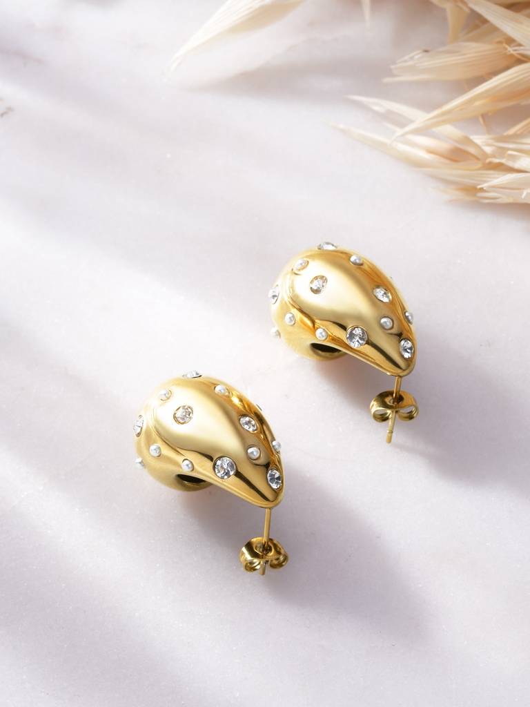 Palmonas Pearl Studded Teardrop Stud Earring For Women - Waterproof & Anti-Tarnish : ER0445