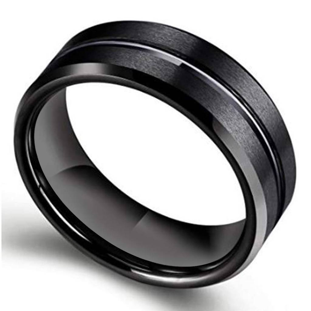 Black Tungsten Grooved Centre Polished Wedding Band Ring For Men Boys|Rakhi Rakshabandhan Gift For Sister Bhabhi,  : PX9R54-11