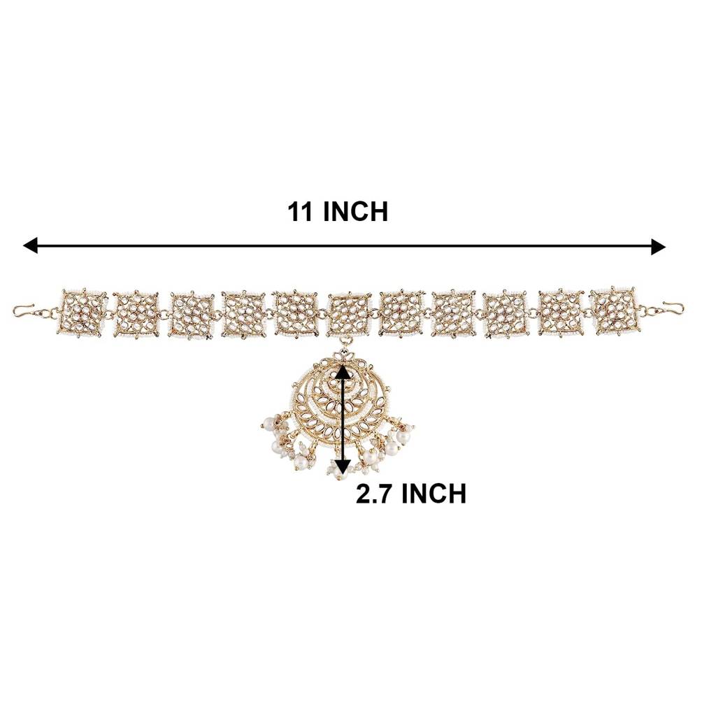 Peora Gold Plated Traditional Kundan Pearl Studded Rajasthani Sheeshpatti Sheeshphool Mathapatti Jewellery For Wo : PF37T2068W