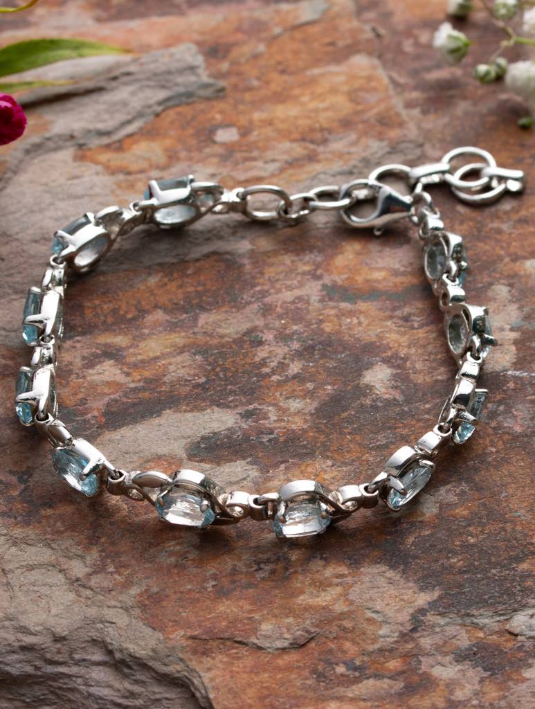 925 Sterling Silver Blue Topaz Bracelet For Women Handmade Gemstone Bracelet Elegant Jewelry Gift For Her : FU-1020