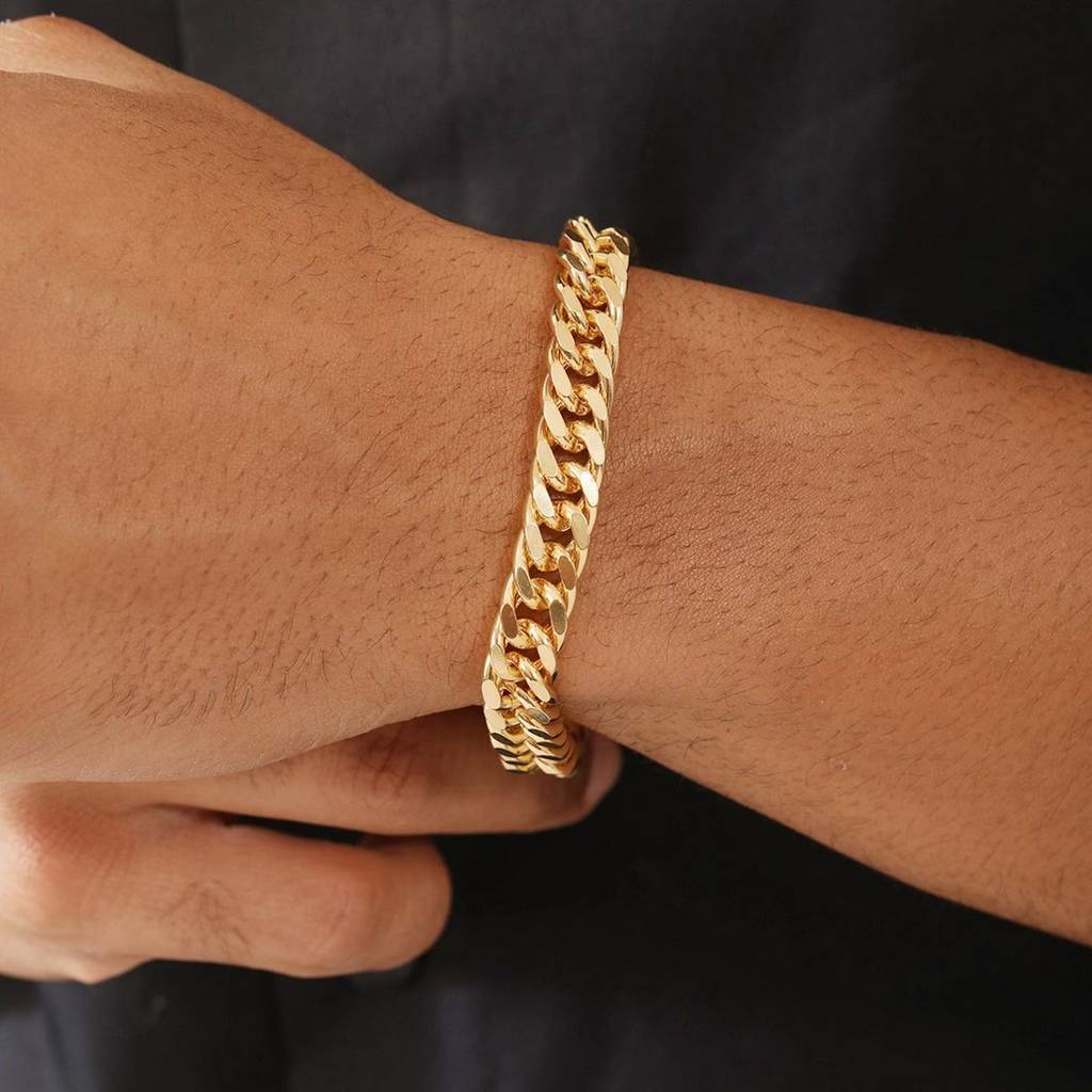 Golden Elegance Men'S Curb Chain Bracelet : M-BR-80424-8-7-G