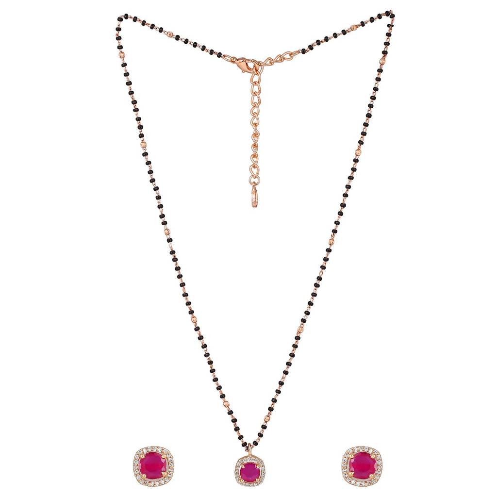 Estele Rose Gold Plated Cz Sparkling Mangalsutra Necklace Set With Ruby Stones For Women