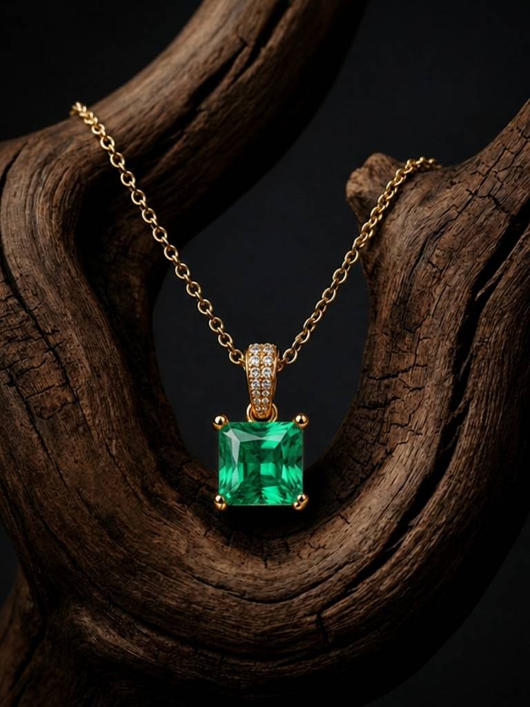 Square-Cut Pendant Necklace & Huggie Earring Set : SET1010EQSD