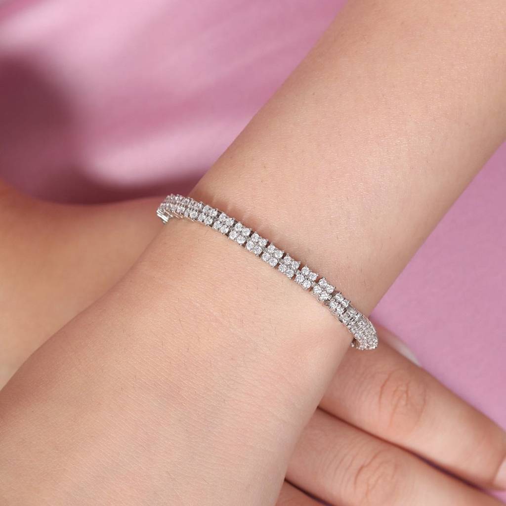 Square Brilliance Rhodium Plated 925 Sterling Silver Bracelet : BR-80394-R