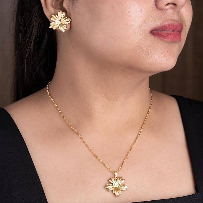 Liquid Wave Gold Plated Anti Tarnish Jewelry Set For Women : HSPS60MB0588