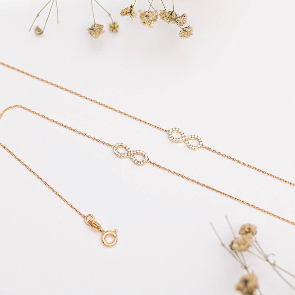 Infinity Rose Gold Plated Cz 925 Sterling Silver Anklet : ANK-60124-PAIR