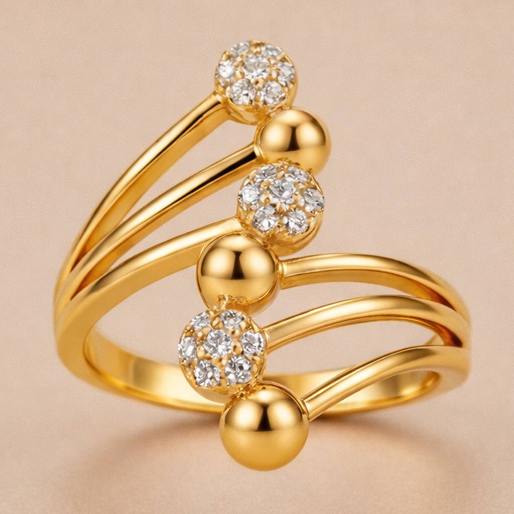 Gold-Plated Layered Sparkle Anti-Tarnish Ring : HSPS60MB1545
