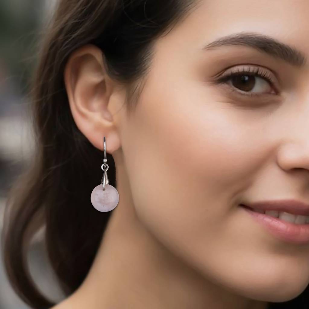 925 Sterling Silver Rose Quartz Earrings For Women | Healing Crystal Earrings | Elegant Everyday Jewelry : FU-0748