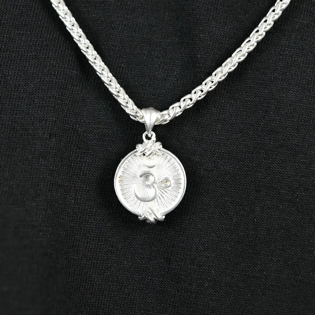 Sacred Silver Plated Om Necklace For Men : IVBN53