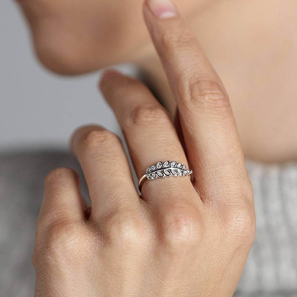 Classy Branch Cut Cz Studded 925 Silver Ring (Adjustable) : RNG-40068