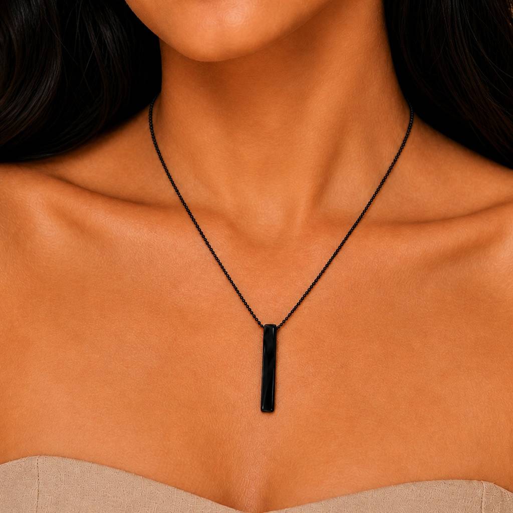 Black Bar Pendant Ball Chain Necklace (Unisex) : RRAPR26AID-15