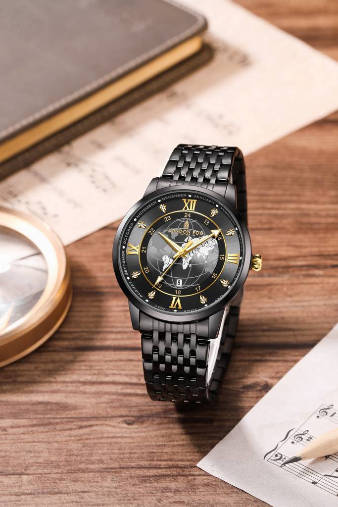 Baker Collection Analog Quartz Watch For Men With Stainless Steel Strap, Luminous Hands And World Map Dial Design : LFM10009-22