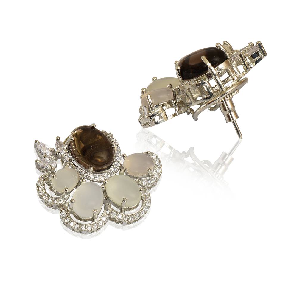 Smoky Topaz And White Chalcedony Earrings : IE933A