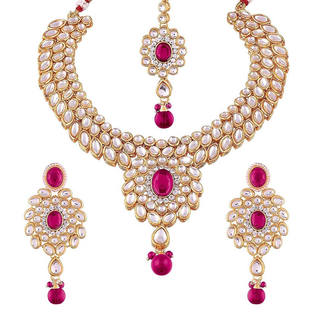 Peora Indian Traditional Gold Plated Kundan Blue Jewellery Set With Earrings Maang Tikka For Women Girls : PF37NIJ319RP