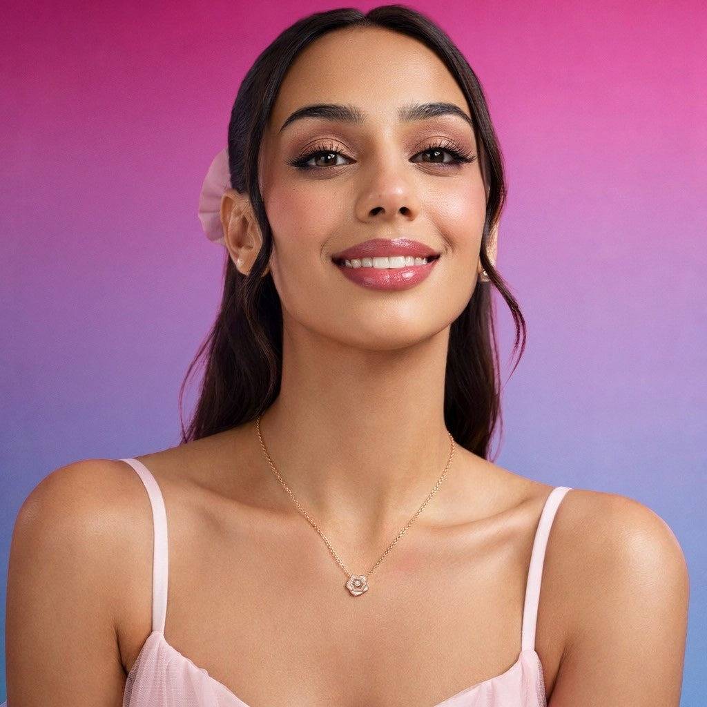 Interlinked Circle Rose Gold Plated 925 Silver Necklace : NL-30450-RG