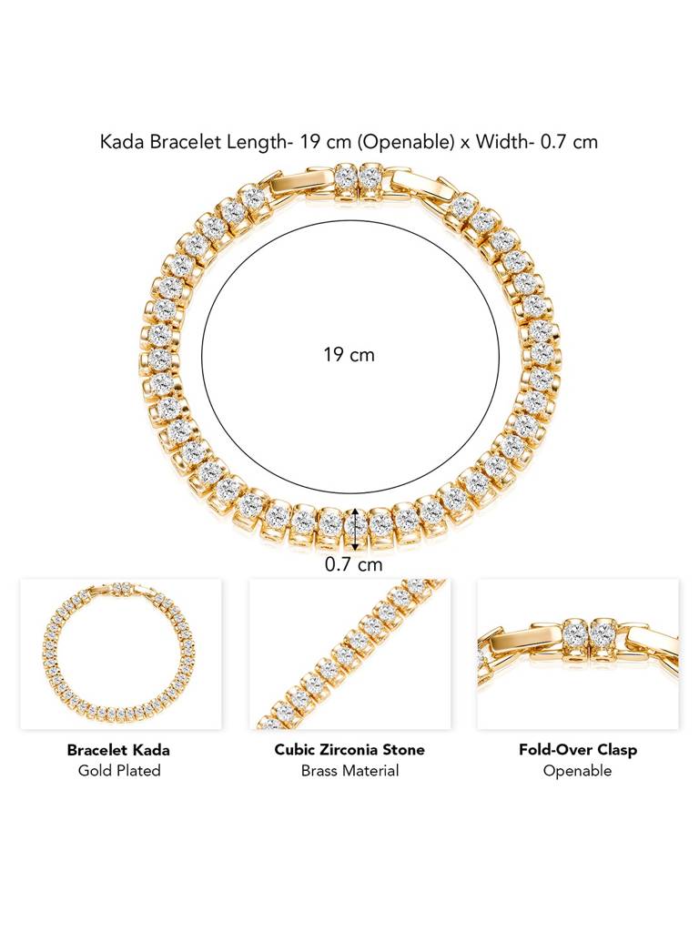 Gold Plated White Crystals Studded Openable Bracelet : PF9TB39G