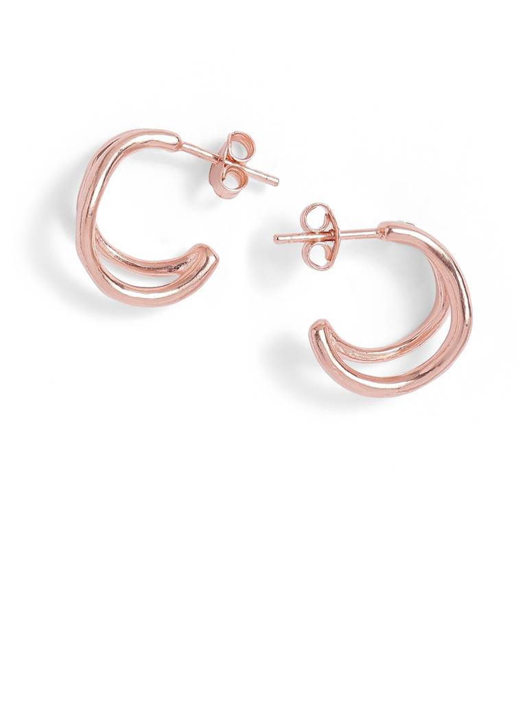 18Kt Rose Gold Plated Curved Half Hoop Earring : FJE5793
