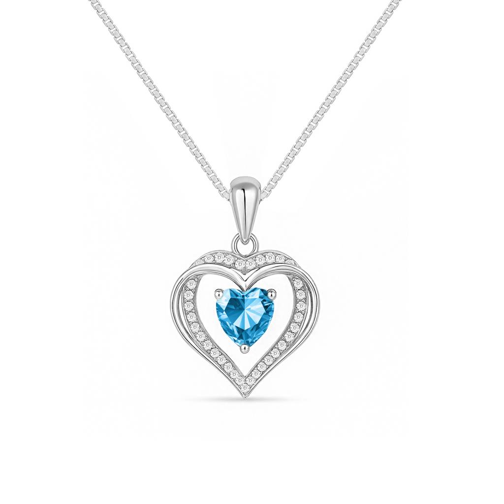 The Dancing Ocean Heart Rhodium Plated Necklace : PEN-30255-R