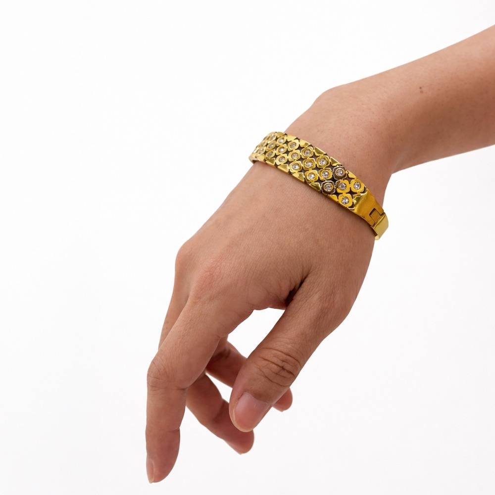 Gold-Plated Crystal Studded Wide Cuff Bracelet : 100768