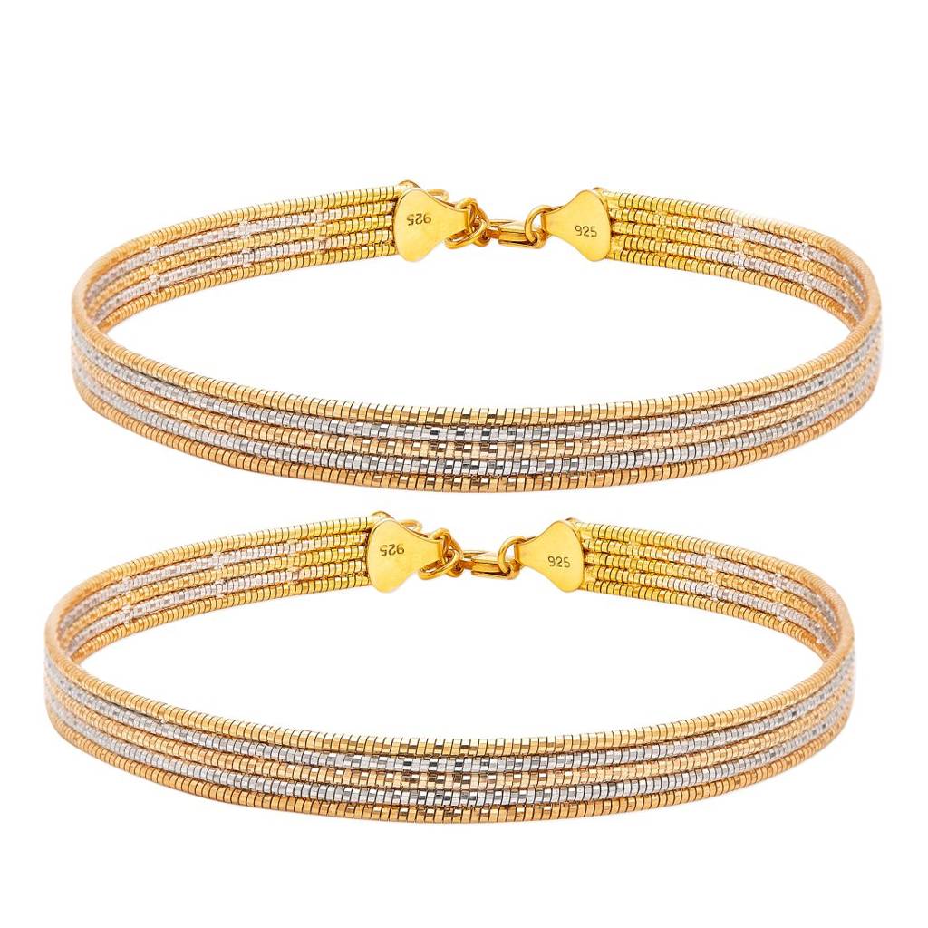 Dual Plated Layered Radiance 925 Sterling Silver Anklet : ANK-60348-PAIR-GR