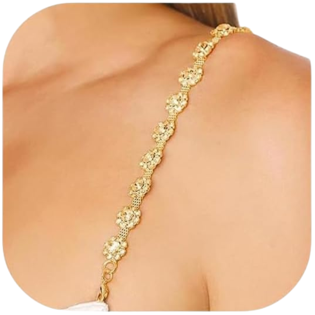 Decorative Rhinestone Bra Straps - Gold Crystal Floral Replacement Straps For Women - Adjustable Non : M4SK-FLW-STP-GOLD-1PAIR