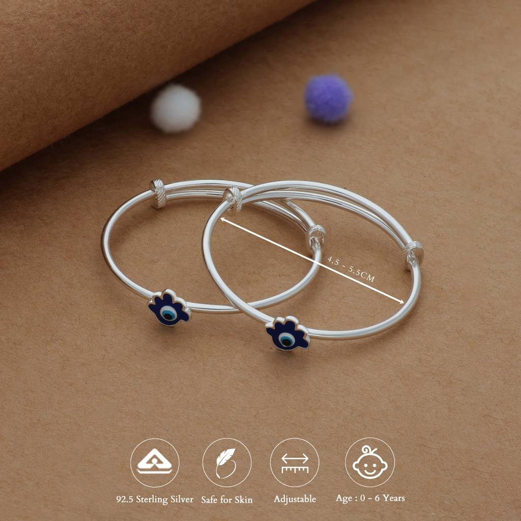 Iyal Lucky Eye Sparkle Kid Silver Bangles (0-6 Yrs) | 925 Hallmark | Adjustable Baby Bangle For Daily Wear : KB-CC-RH-A-233-P