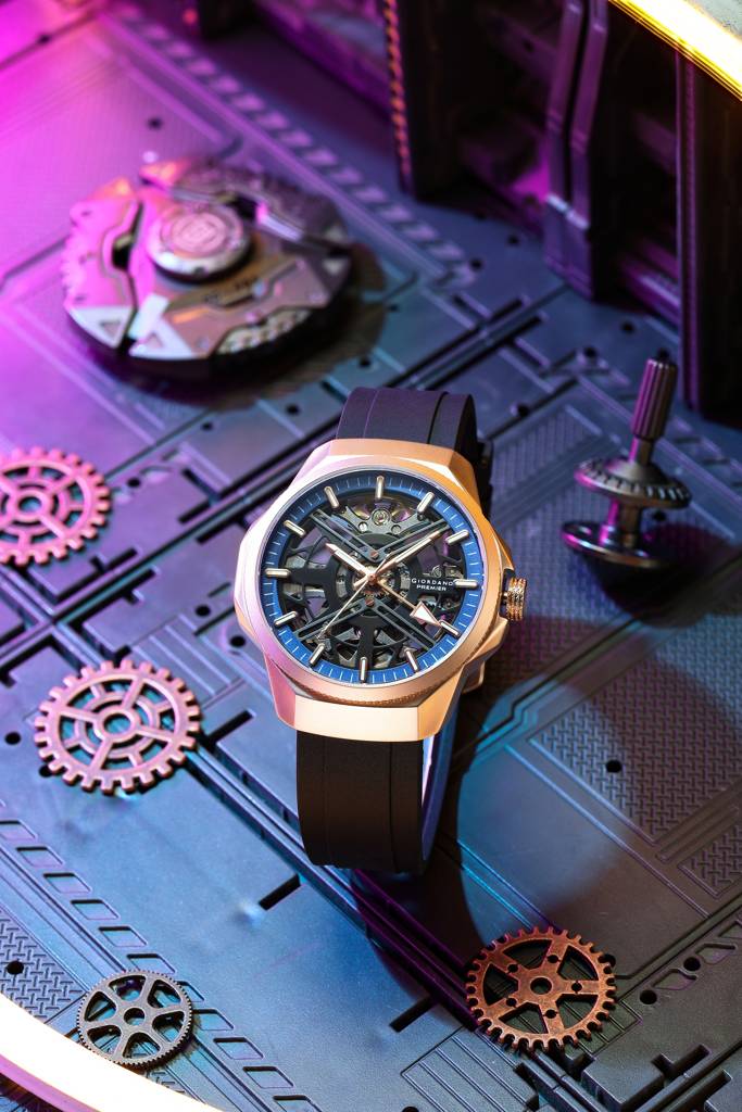 Premier Xapphire Collection Automatic Watch For Men With Round Skeleton Dial, Exposed-Gear Design, Luminous Hand : GZ-50232-03