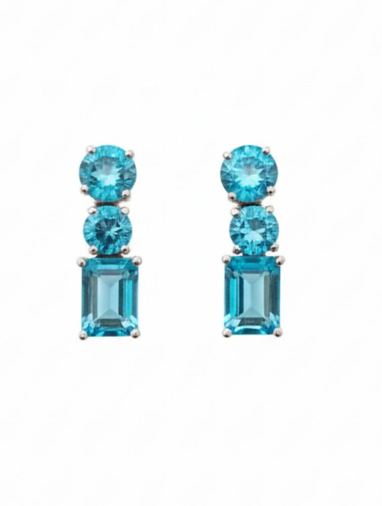 Kicky & Perky Natural Blue Topaz Triple-Stone Drop Earrings In 925 Sterling Silver : VSILSME058_BT