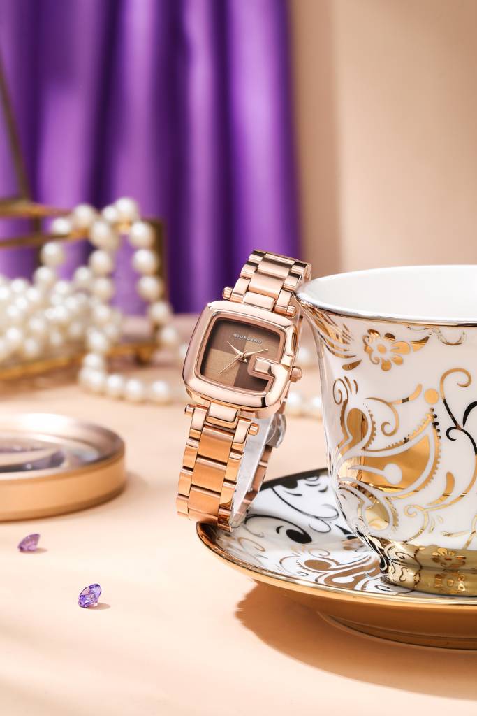 Giordano Monogram Watch For Women Dial With Metal & Leather Strap Fashionable Design, Water Resistant Quartz Ana : GZ-60107-33