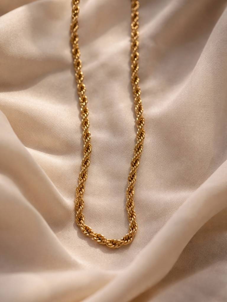 18K Gold Plated Long Twisted Chain Necklace – Stainless Steel : ATC806LTC