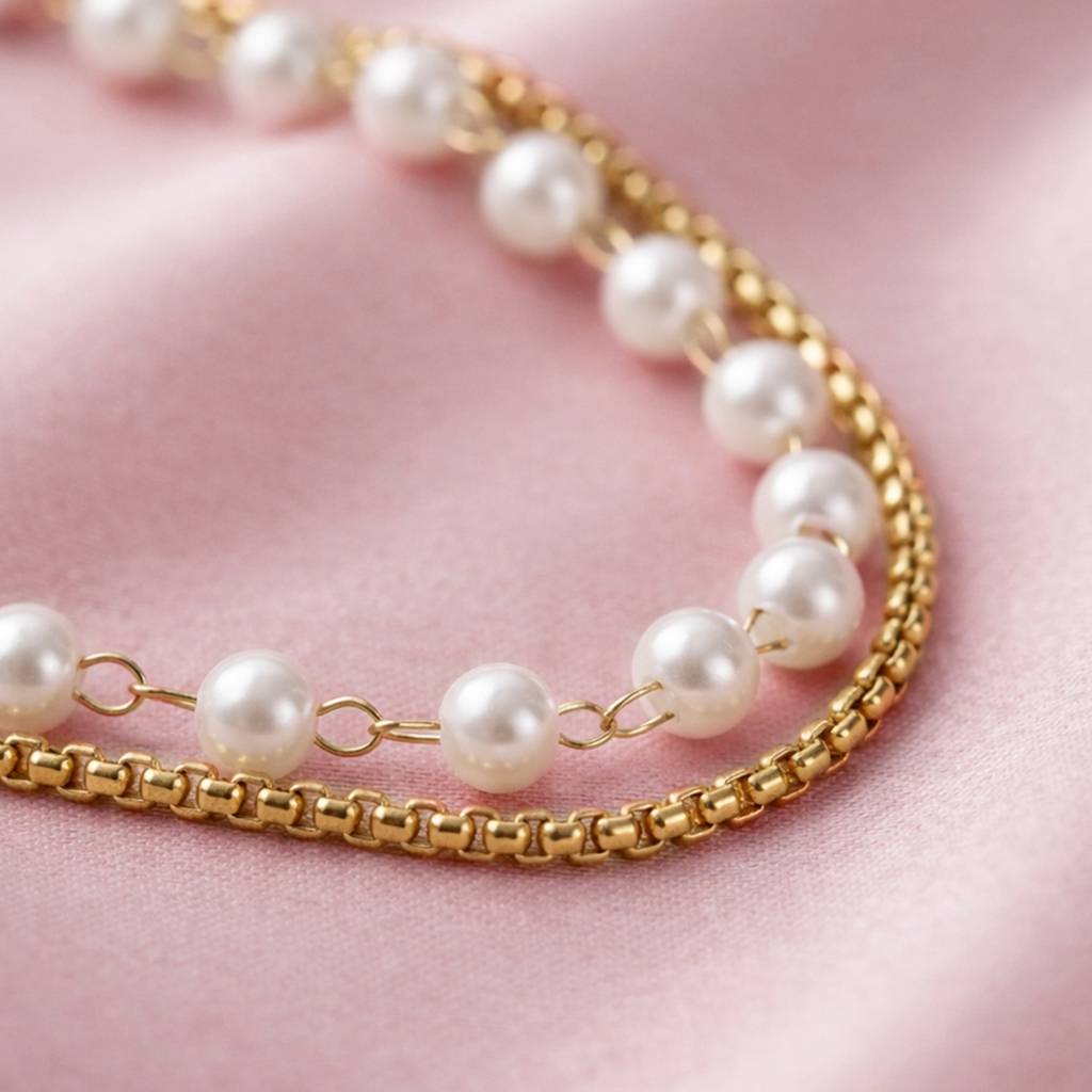 Elegant Gold Double-Layer Pearl Anti-Tarnish Anklet For Women : HSPS60MB1788