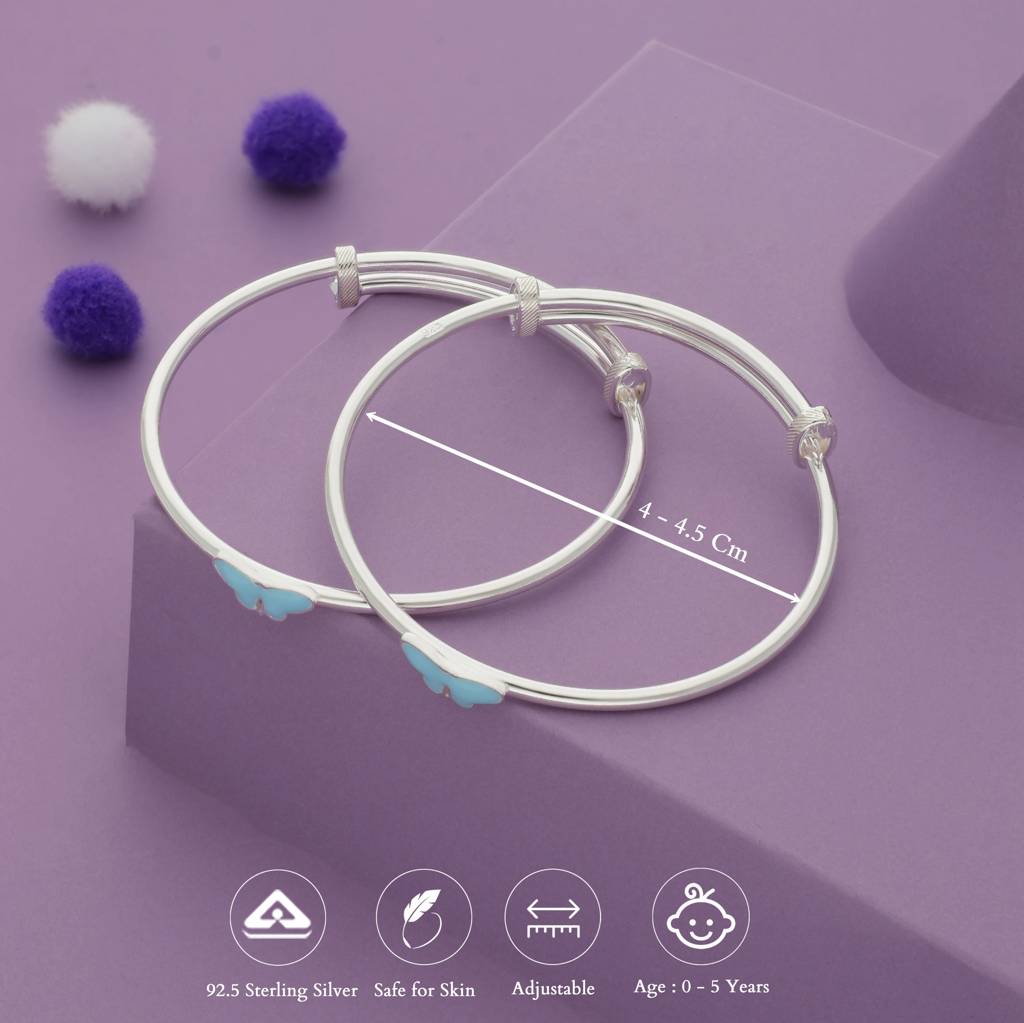 Iyal Elegant Butterfly 925 Silver Kid Bangles (0-5 Yrs) : KB-CC-RH-R-316-P