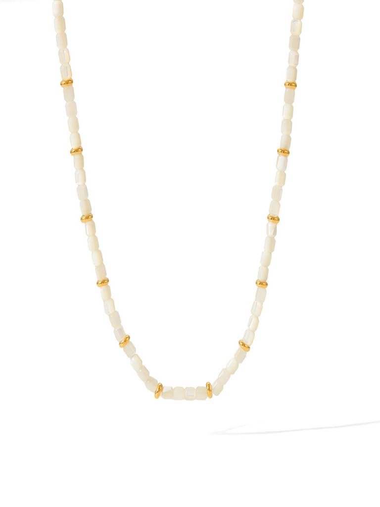 White And Gold Beaded Necklace 18K Gold Plated Waterproof Anti-Tarnish : AHC0925N0060