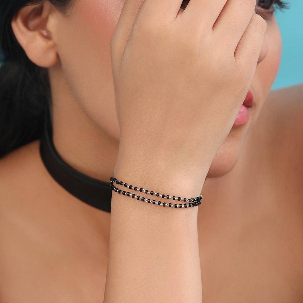 Layered Beads Rhodium Plated 925 Sterling Silver Bracelet : BR-80447-R