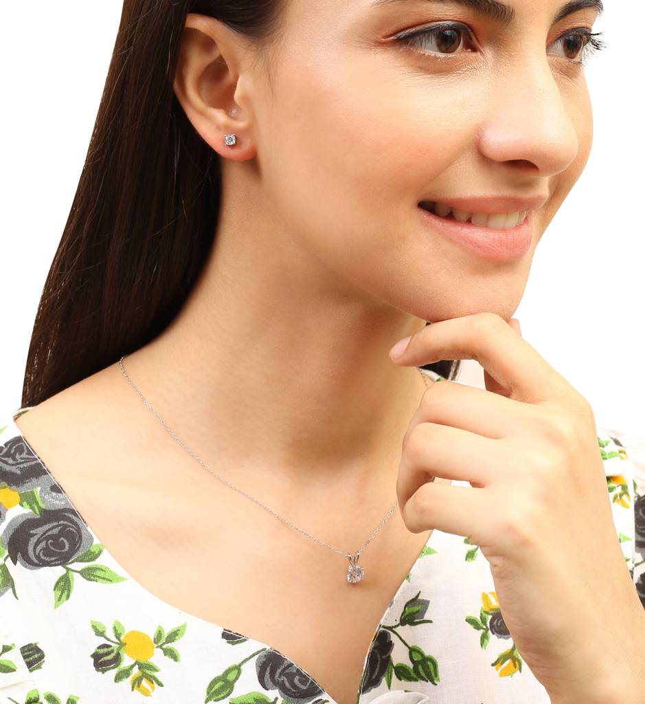 Iski Uski 925 Sterling Silver Sheena Solitaire Pendant Set