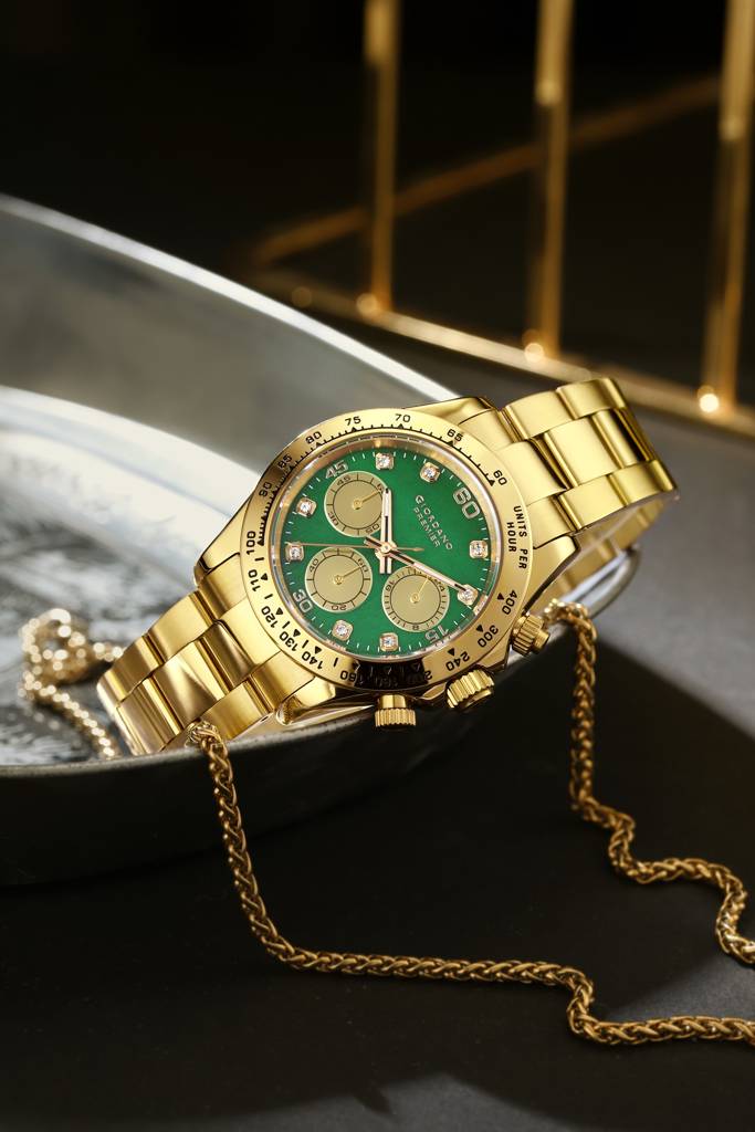 Premier Eleganza Collection Chronograph Analog Quartz Watch For Men With Round Sunray Dial, Three Sub-Dials, Cry : GZ-50242-03
