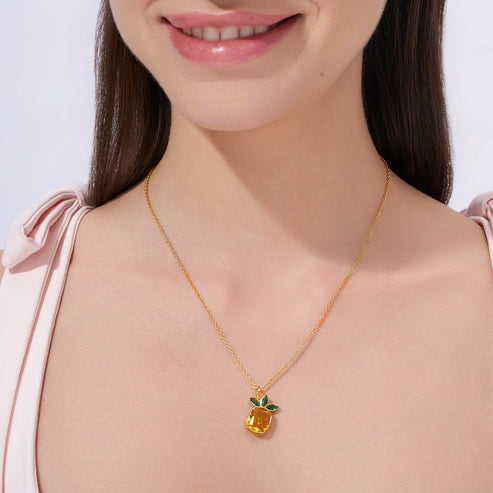 18K Gold Vermeil Solitaire Pineapple Necklace For Women | Valentine Gift Jewellery : KNP0079-Gold